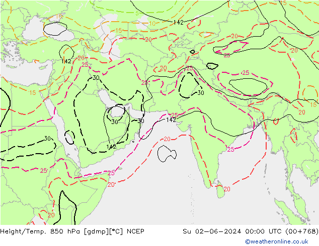 Height/Temp. 850 hPa NCEP 星期日 02.06.2024 00 UTC