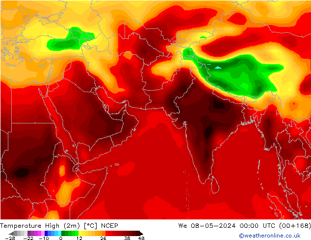 Maksimum Değer (2m) NCEP Çar 08.05.2024 00 UTC