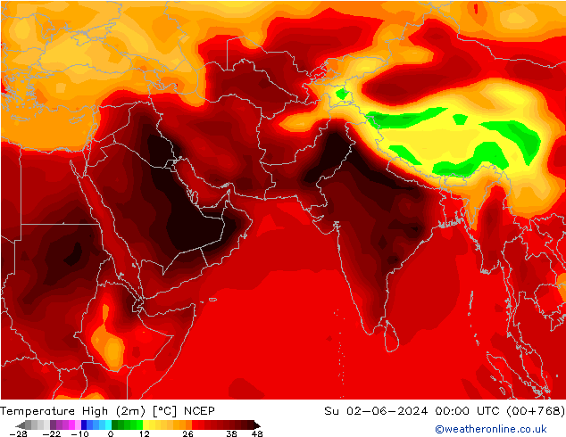 Temperature High (2m) NCEP 星期日 02.06.2024 00 UTC