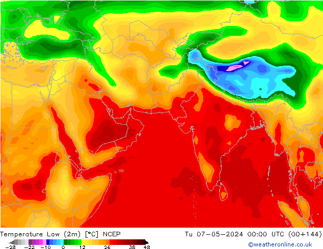 Min.temperatuur (2m) NCEP di 07.05.2024 00 UTC