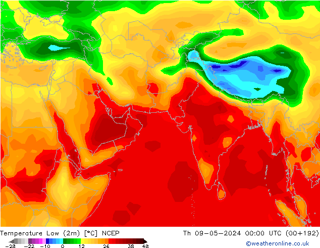 Temperature Low (2m) NCEP 星期四 09.05.2024 00 UTC