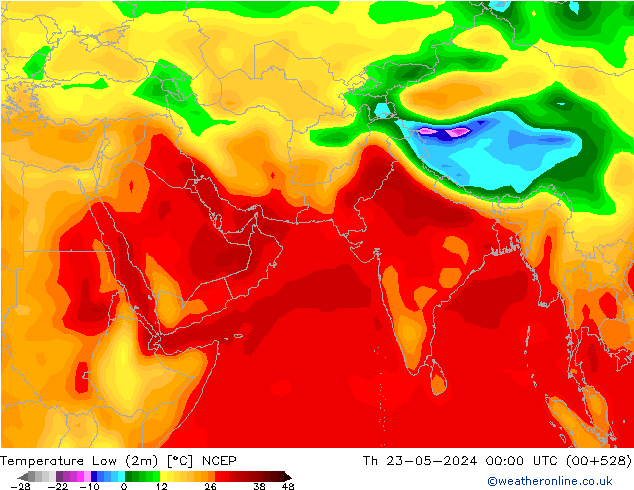 Min.temperatuur (2m) NCEP do 23.05.2024 00 UTC