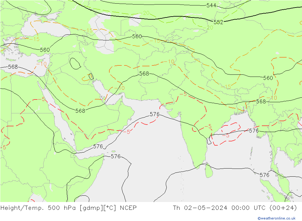 Height/Temp. 500 hPa NCEP Qui 02.05.2024 00 UTC