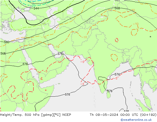 Height/Temp. 500 hPa NCEP Qui 09.05.2024 00 UTC