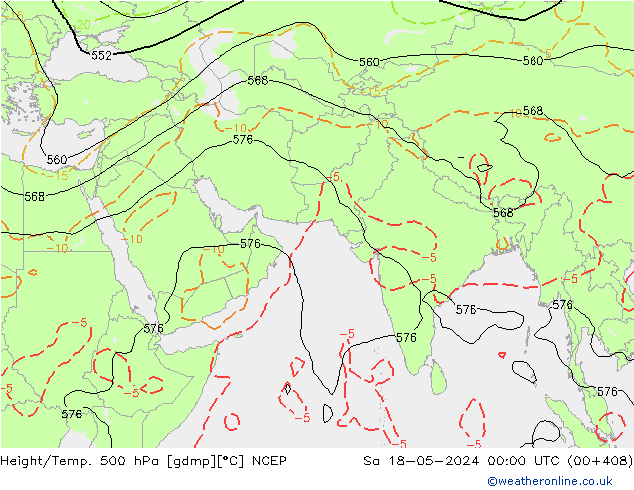 Yükseklik/Sıc. 500 hPa NCEP Cts 18.05.2024 00 UTC
