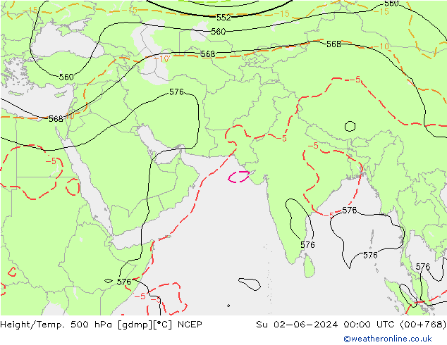 Yükseklik/Sıc. 500 hPa NCEP Paz 02.06.2024 00 UTC