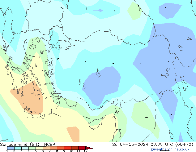 Wind 10 m (bft) NCEP za 04.05.2024 00 UTC