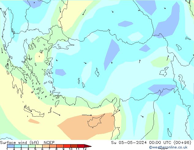 Surface wind (bft) NCEP Su 05.05.2024 00 UTC