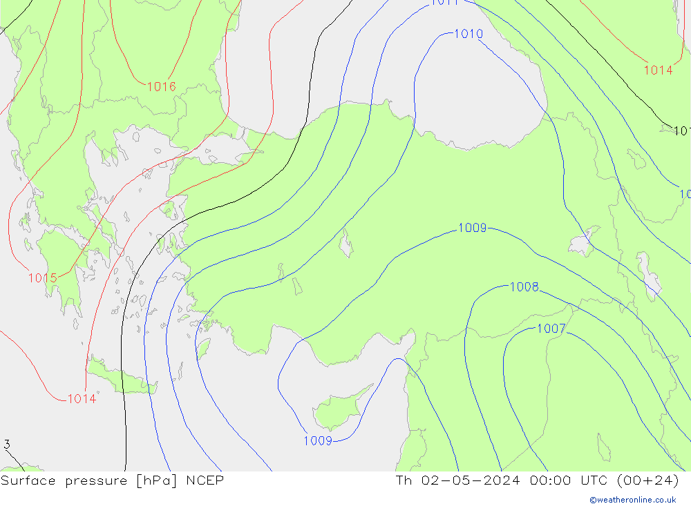 Atmosférický tlak NCEP Čt 02.05.2024 00 UTC