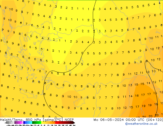 Height/Temp. 850 hPa NCEP Mo 06.05.2024 00 UTC