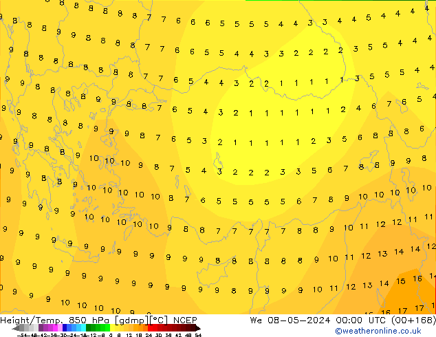 Yükseklik/Sıc. 850 hPa NCEP Çar 08.05.2024 00 UTC