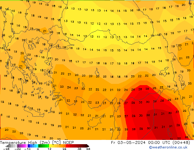 Temperatura máx. (2m) NCEP vie 03.05.2024 00 UTC