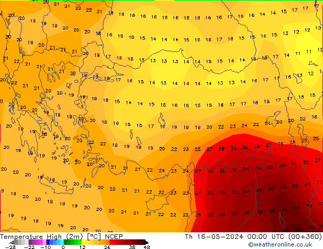 Temperatura máx. (2m) NCEP jue 16.05.2024 00 UTC