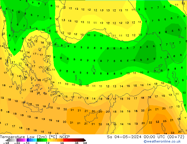 Temperature Low (2m) NCEP Sa 04.05.2024 00 UTC