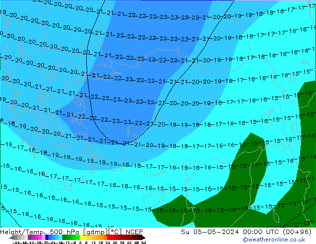 Height/Temp. 500 hPa NCEP Su 05.05.2024 00 UTC