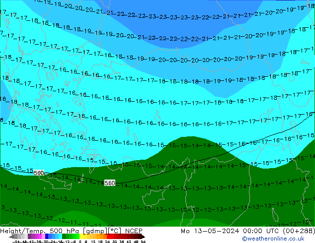 Height/Temp. 500 hPa NCEP Seg 13.05.2024 00 UTC