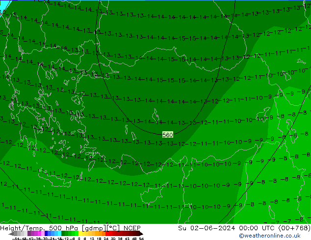 Height/Temp. 500 hPa NCEP Su 02.06.2024 00 UTC