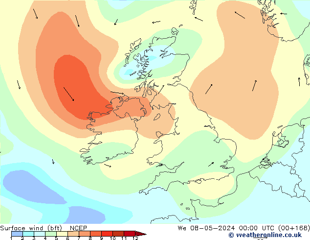 Rüzgar 10 m (bft) NCEP Çar 08.05.2024 00 UTC