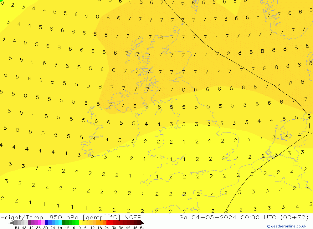 Height/Temp. 850 hPa NCEP  04.05.2024 00 UTC