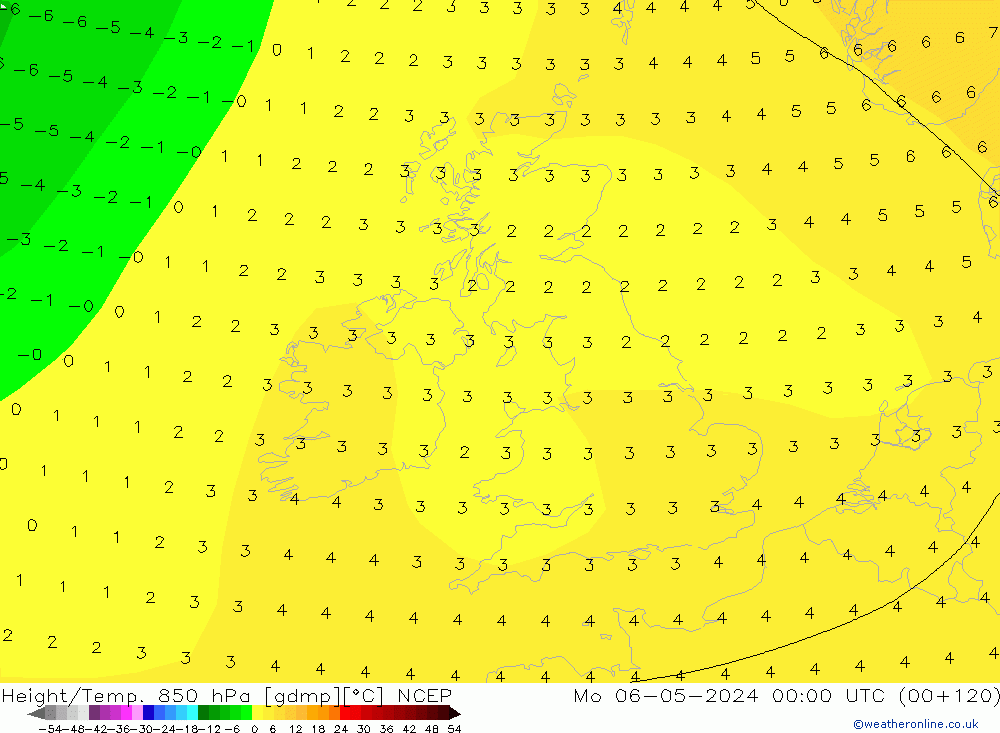 Yükseklik/Sıc. 850 hPa NCEP Pzt 06.05.2024 00 UTC