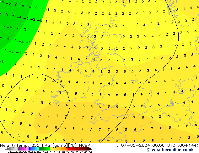 Yükseklik/Sıc. 850 hPa NCEP Sa 07.05.2024 00 UTC