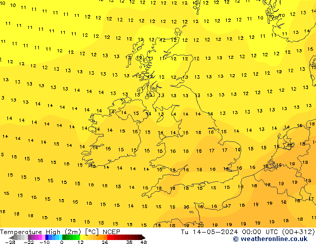 Temperature High (2m) NCEP Tu 14.05.2024 00 UTC