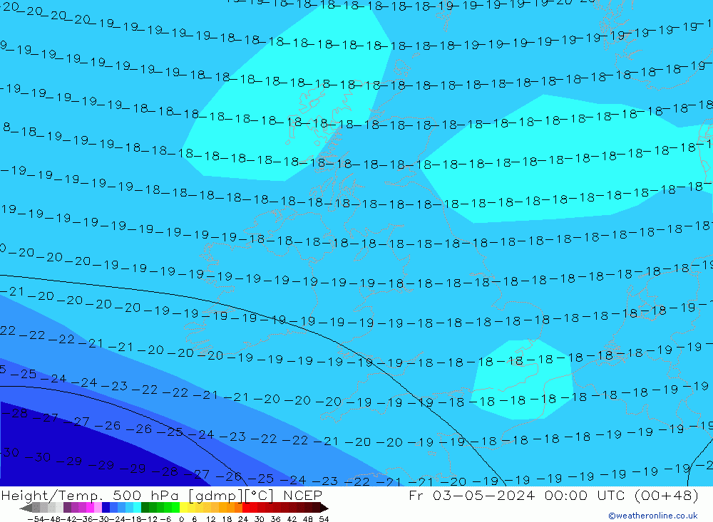 Height/Temp. 500 hPa NCEP Sex 03.05.2024 00 UTC