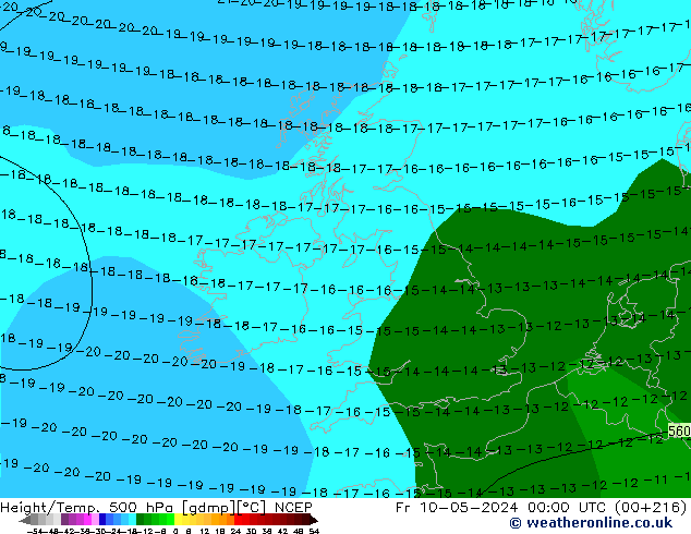 Height/Temp. 500 hPa NCEP Sex 10.05.2024 00 UTC