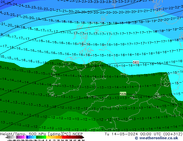 Height/Temp. 500 hPa NCEP Tu 14.05.2024 00 UTC