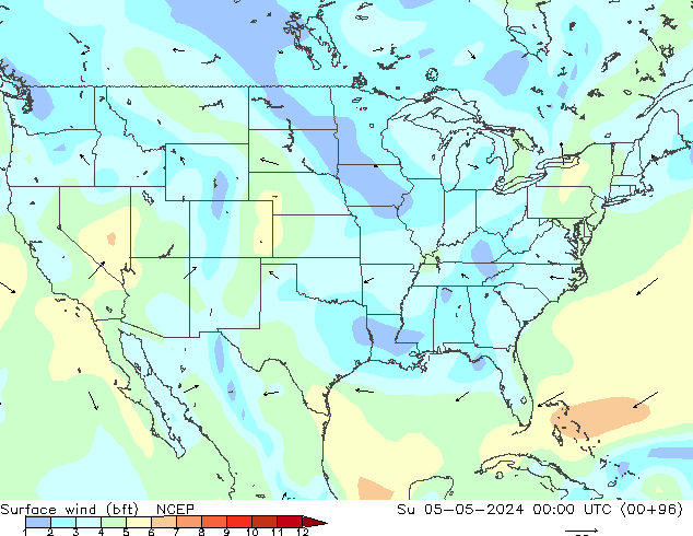 Wind 10 m (bft) NCEP zo 05.05.2024 00 UTC