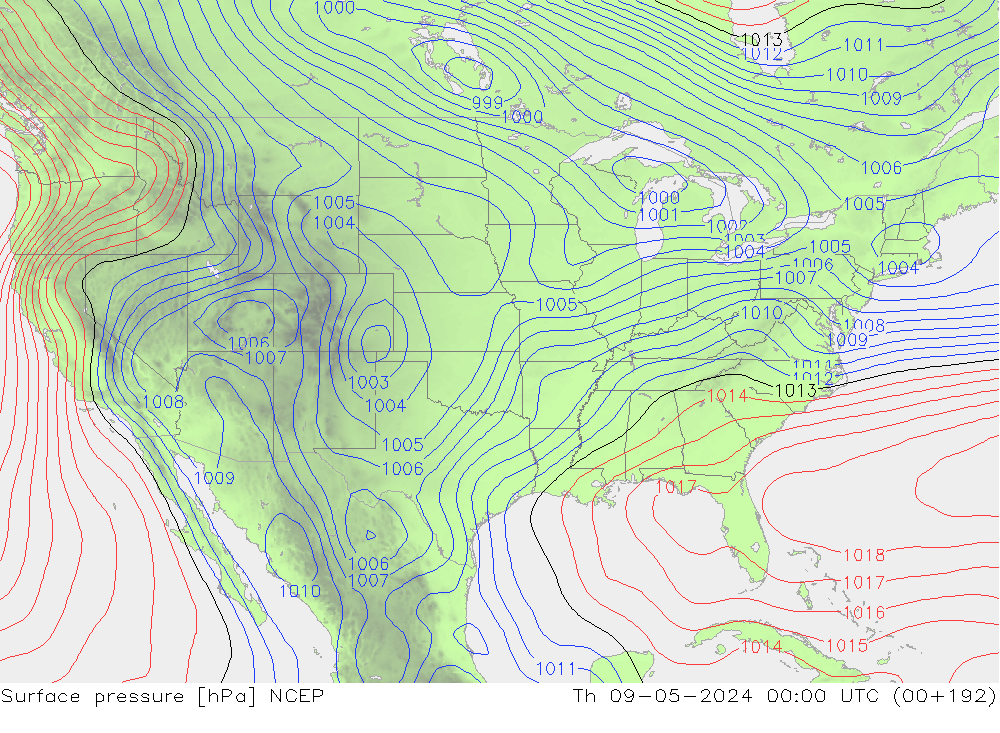 Presión superficial NCEP jue 09.05.2024 00 UTC