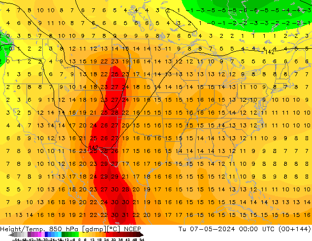 Height/Temp. 850 hPa NCEP Tu 07.05.2024 00 UTC