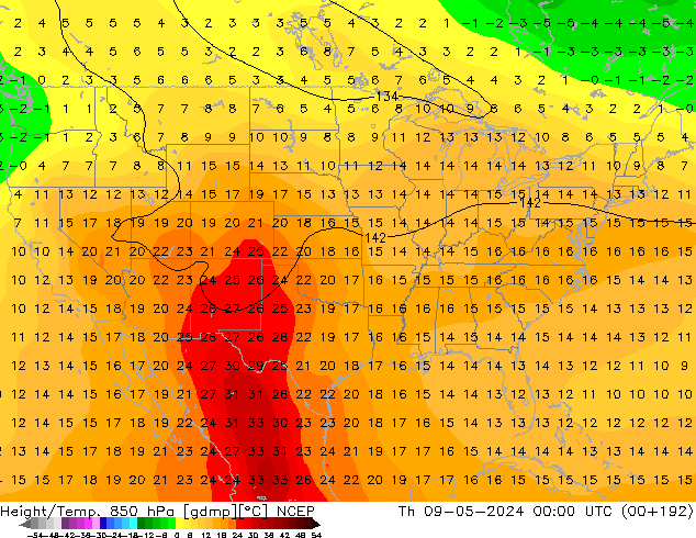 Height/Temp. 850 hPa NCEP Čt 09.05.2024 00 UTC