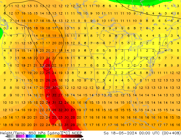 Height/Temp. 850 hPa NCEP Sa 18.05.2024 00 UTC