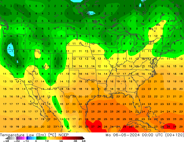 Temperature Low (2m) NCEP Mo 06.05.2024 00 UTC