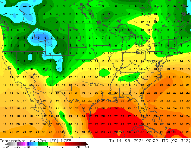 Temperatura mín. (2m) NCEP mar 14.05.2024 00 UTC