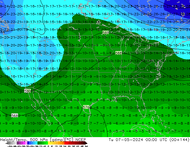 Height/Temp. 500 hPa NCEP wto. 07.05.2024 00 UTC