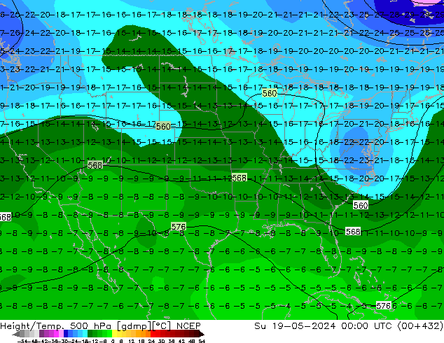 Yükseklik/Sıc. 500 hPa NCEP Paz 19.05.2024 00 UTC