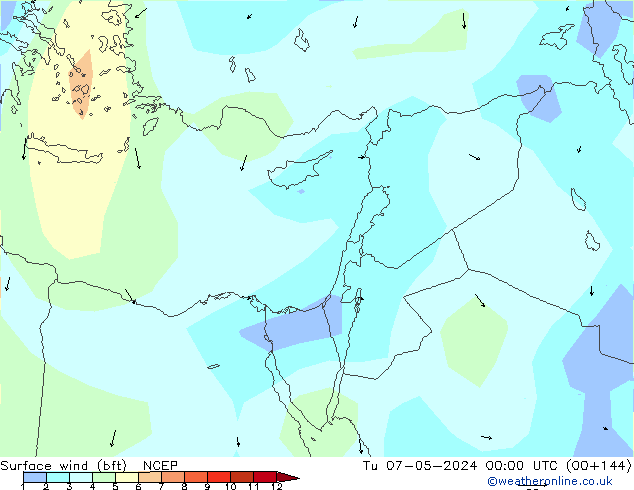 Rüzgar 10 m (bft) NCEP Sa 07.05.2024 00 UTC