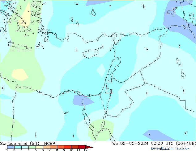 Rüzgar 10 m (bft) NCEP Çar 08.05.2024 00 UTC