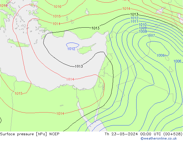 Atmosférický tlak NCEP Čt 23.05.2024 00 UTC