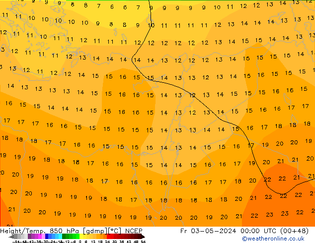 Géop./Temp. 850 hPa NCEP ven 03.05.2024 00 UTC