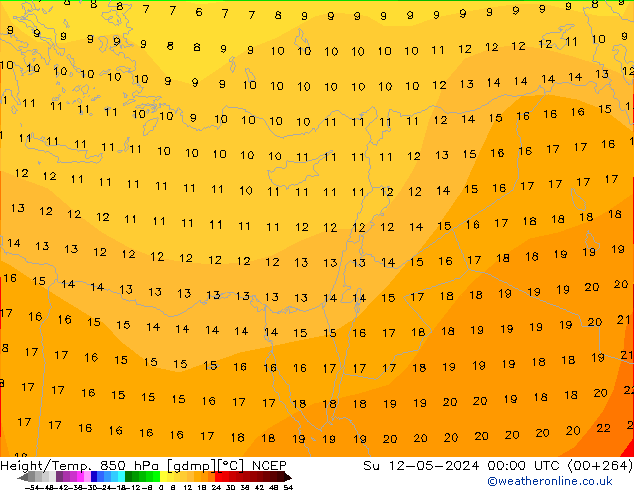 Height/Temp. 850 hPa NCEP Su 12.05.2024 00 UTC