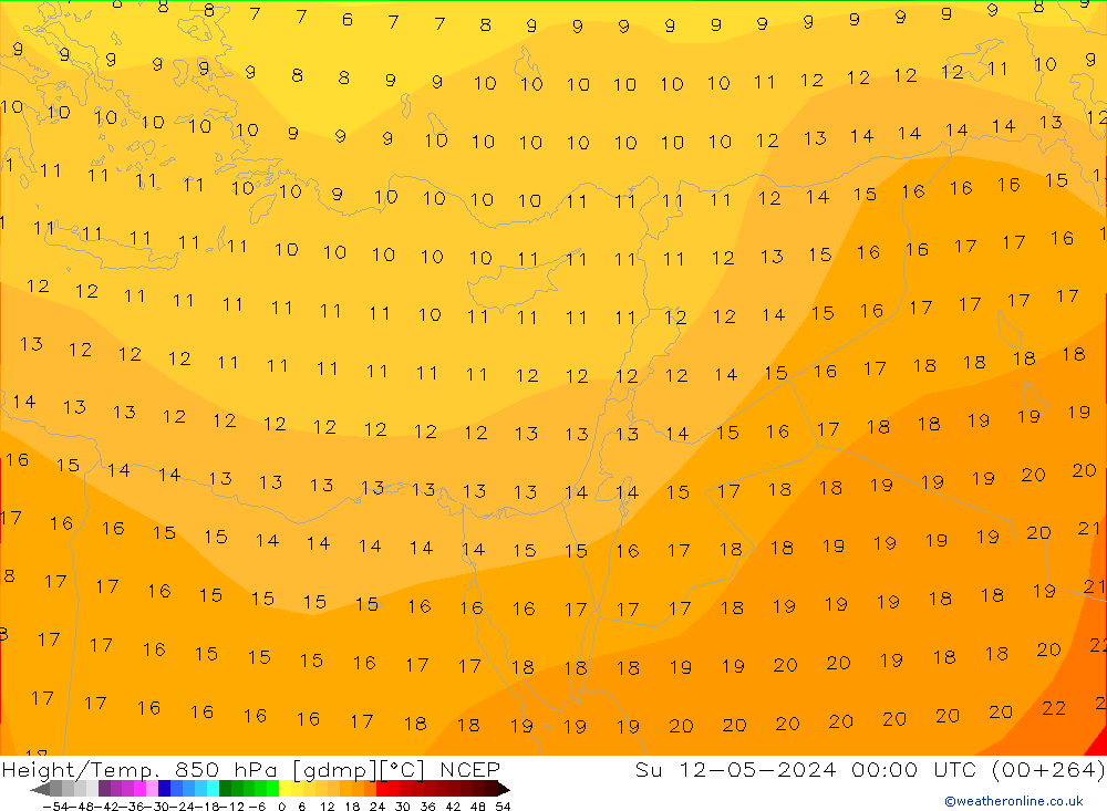 Height/Temp. 850 hPa NCEP Su 12.05.2024 00 UTC