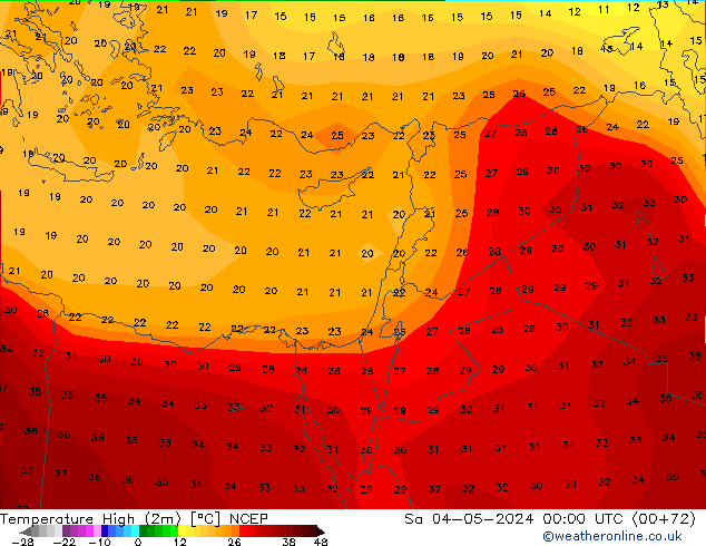 Temperatura máx. (2m) NCEP sáb 04.05.2024 00 UTC