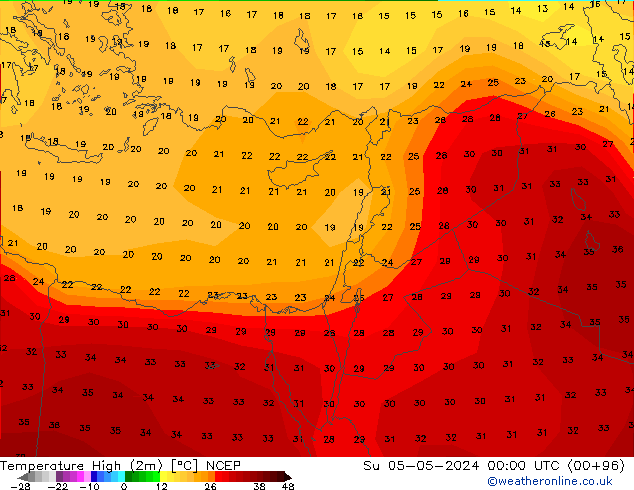 Maksimum Değer (2m) NCEP Paz 05.05.2024 00 UTC