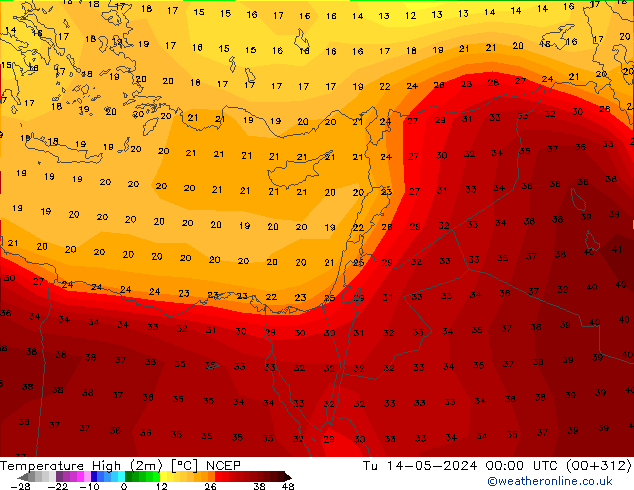 Max.  (2m) NCEP  14.05.2024 00 UTC