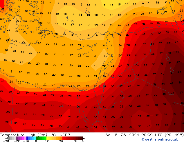 Temperature High (2m) NCEP Sa 18.05.2024 00 UTC