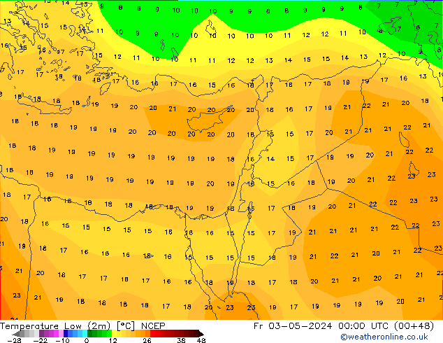 temperatura mín. (2m) NCEP Sex 03.05.2024 00 UTC