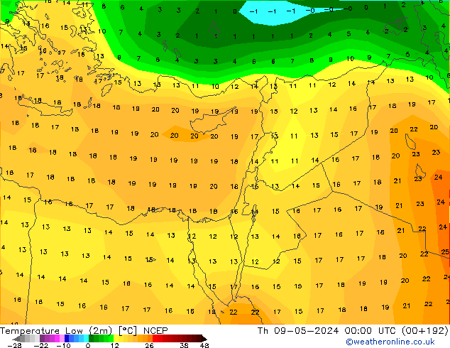 Temp. minima (2m) NCEP gio 09.05.2024 00 UTC